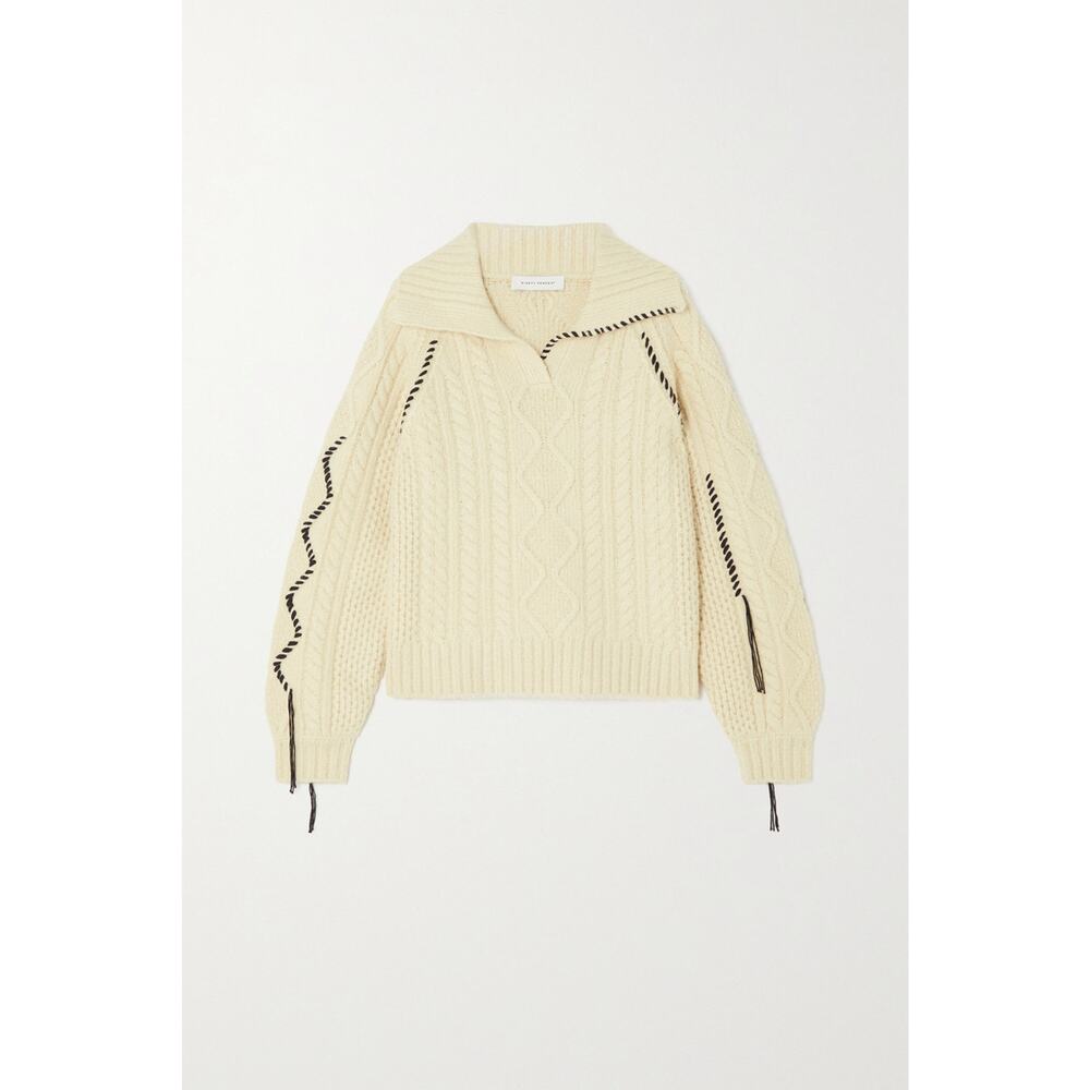 Ninety Percent Net Sustain Tan Cotton Eve Whipstitched Cable-Knit Organic